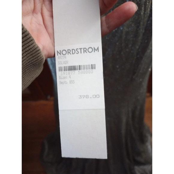 Ieena for Mac Duggal Womens Sz 4 Lace-Up Trumpet Formal Prom Dress Gown Silver - Picture 9 of 11